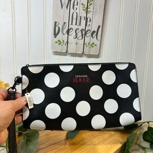 Sephora Rouge Black and White Polka Dot Wrist Clutch